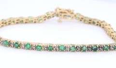 Handsome Yellow Gold Emerald and Diamond accent Bracelet