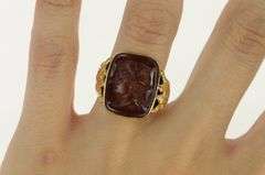 14K Yellow Gold Carved Greek Hermes Carnelian Ornate Ring