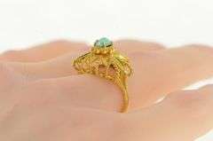 18K Yellow Gold Oval Turquoise Ornate Leaf Cluster Statement Ring
