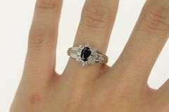 14K White Gold Natural Sapphire Diamond Halo Engagement Ring