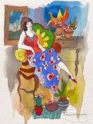 One-Of-A-Kind Unique Orignal Watercolor by Itzchak Tarkay