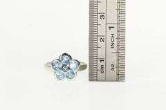 14K White Gold Blue Topaz Ornate Flower Cluster Statement Ring