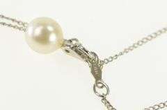 14K White Gold 1950's 7.2mm Pearl Diamond Drop Chain Necklace