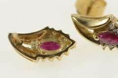 10K Yellow Gold Marquise Ruby Diamond Accent Vintage Earrings