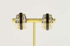 14K Yellow Gold Black Onyx Inlay Diamond Ornate Statement Earrings