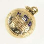 10K Yellow Gold 1940's HSS Enamel Football Sphere Ball Charm/Pendant