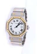 Cartier Santos Octagon Automatic White Roman Dial Watch