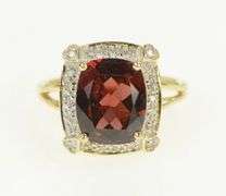 14K Yellow Gold Oval Garnet Diamond Halo Statement Ring