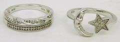 2 Sterling Silver Pave Diamond Rings, Size 6.5