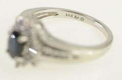 14K White Gold Natural Sapphire Diamond Halo Engagement Ring