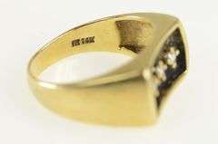 14K Yellow Gold Squared Diamond Inset Vintage Statement Band Ring