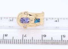 Amazing Yellow Gold Tanzanite, Diamond and Opal Inlay Earrings