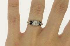 14K White Gold Art Deco Diamond Filigree Enamel Engagement Ring