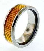 Two tone tungsten ring with gold colored textured inlay