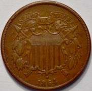 1864 2 Cent Piece Large Motto