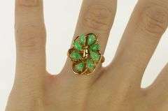 14K Yellow Gold Pear Jadeite Vintage Ornate Cluster Statement Ring