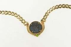 14K Yellow Gold Ancient Roman Coin Peridot Arrow Link Chain Necklace