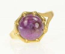 18K Yellow Gold Retro Round Star Ruby Cabochon Ornate Ring