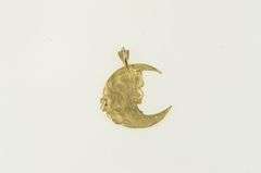14K Yellow Gold Vintage Engraved Girl in Crescent Moon Charm/Pendant