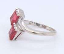 Vintage 10KT White Gold Emerald Cut Ruby Ring