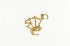 10K Yellow Gold 3D Bag Pipe Scottish Musical Instrument Charm/Pendant