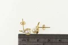 10K Yellow Gold Pearl Diamond Accent Vintage Classic Stud Earrings