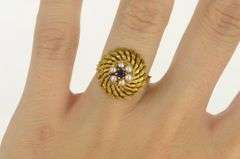 18K Yellow Gold 1960's Seed Pearl Sapphire Swirl Cocktail Ring