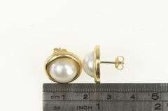 14K Yellow Gold Pearl Round Vintage Classic Stud Earrings