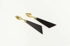 14K Yellow Gold Black Onyx Geometric Dangle Statement Earrings