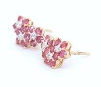Gorgeous Yellow Gold Ruby and Diamond Cluster Earrings
