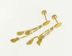 14K Yellow Gold Textured Nugget Pebble Fringe Tassel Earrings