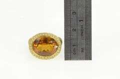 18K Yellow Gold Oval Citrine Diamond Halo Elaborate Textured Ring
