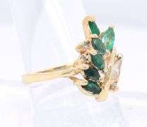 Charming Yellow Gold Marquise Emerald and Diamond Cluster Ring