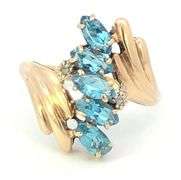 10K Yellow Gold Oval Blue Topaz Diamond Accent Cluster Ring