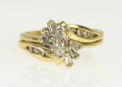 14K Yellow Gold 0.68 Ctw Marquise Diamond Engagement Set Ring
