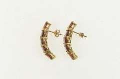 10K Yellow Gold Ornate Vintage Garnet Curved Bar Statement Earrings