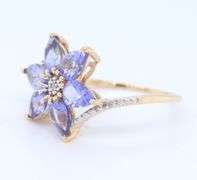 Favorite Yellow Gold Tanzanite and Diamond accent Flower Ring