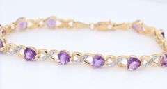 Attractive Yellow Gold Amethyst Heart and Diamond accent Bracelet