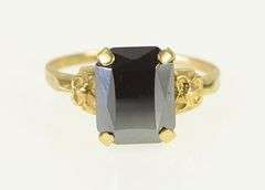 10K Yellow Gold Emerald Cut Hematite Retro Vintage Simple Ring