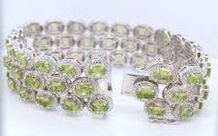 925 Sterling Silver Peridot 3 Row Bracelet