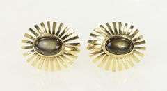 14K Yellow Gold Oval Black Star Sapphire Sunburst Vintage Cuff Links
