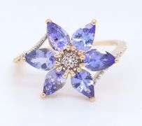 Favorite Yellow Gold Tanzanite and Diamond accent Flower Ring