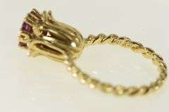 14K Yellow Gold 1960's Diamond Ruby Flower Buttercup Ring