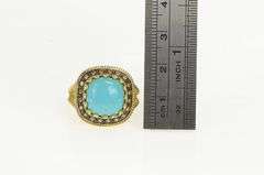 14K Yellow Gold Elaborate Turquoise Fancy Diamond Halo Ring