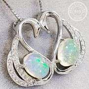 ETHIOPIAN OPAL & CREATED WHITE SAPPHIRE STERLING SILVER PENDANT