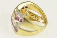 14K Yellow Gold Diamond Pink Tourmaline Criss Cross X Band Ring