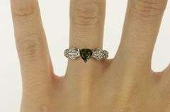14K White Gold Trillion Green Tourmaline Diamond Engagement Ring
