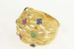 14K Yellow Gold Sapphire Emerald Ruby Scalloped Layered Ring