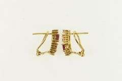 14K Yellow Gold Squared Natural Ruby Diamond Bar French Clip Earrings