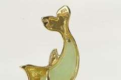 10K Yellow Gold Jadeite Dolphin Diamond Eyed Ocean Pendant